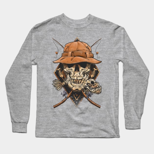 skull fisherman Long Sleeve T-Shirt by Chack Loon